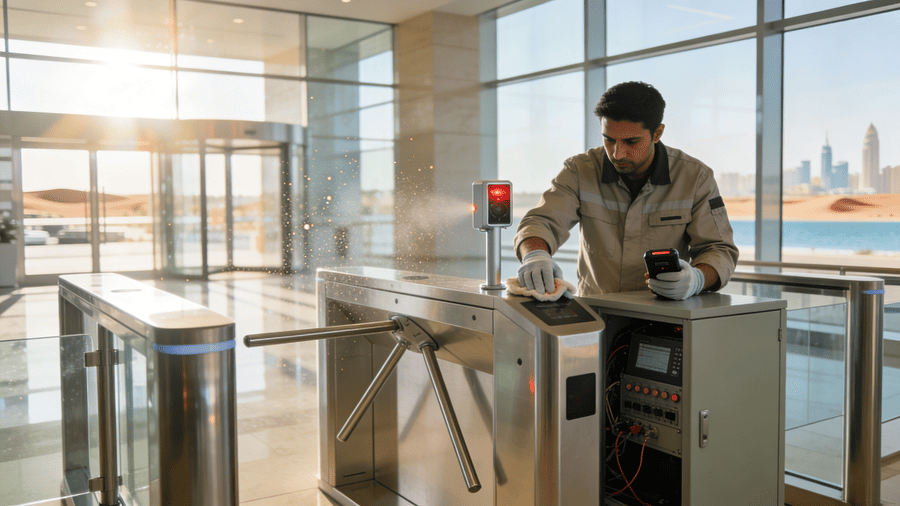 دليل صيانة بوابات السرعة والأبواب الدوارة: إطالة عمر نظامك في مناخ دبي