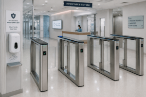 Hospital Speed Gates With Touchless Access Control and Hand Sanitizing Station