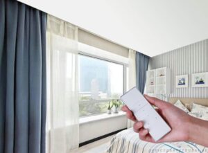 Smart Home Automated Curtains Controlled With Remote in Modern Bedroom
